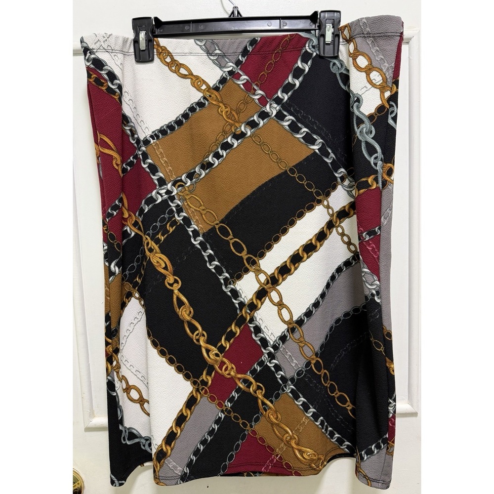Ashley Stewart Pull On Pencil Skirt Women's Sz 22/24 Midi Printed Chain Stretch